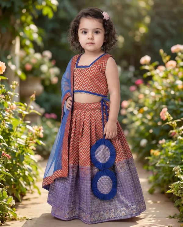 Rust_Orange_&_Royal_Blue_Premium_Banarasi_Brocade_&_Soft_Net_&_Cotton_Lining_Girls_Lehenga_Set_For_Girls