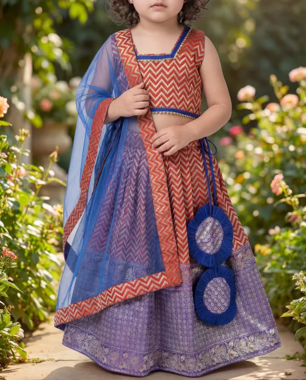 Rust_Orange_&_Royal_Blue_Premium_Banarasi_Brocade_&_Soft_Net_&_Cotton_Lining_Girls_Lehenga_Set_For_Girls