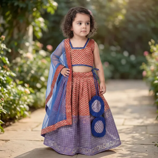 Rust_Orange_&_Royal_Blue_Premium_Banarasi_Brocade_&_Soft_Net_&_Cotton_Lining_Girls_Lehenga_Set_For_Girls