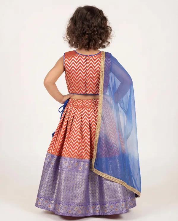 Rust_Orange_&_Royal_Blue_Premium_Banarasi_Brocade_&_Soft_Net_&_Cotton_Lining_Girls_Lehenga_Set_For_Girls