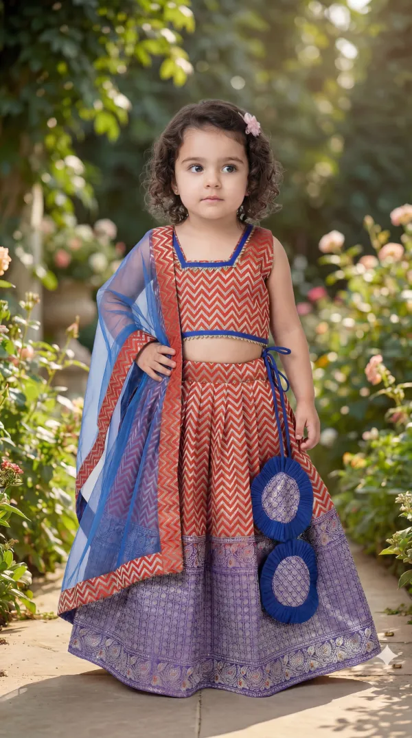 Rust_Orange_&_Royal_Blue_Premium_Banarasi_Brocade_&_Soft_Net_&_Cotton_Lining_Girls_Lehenga_Set_For_Girls