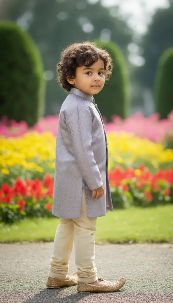 Pastel_Purple_&_Gold_Premiumbanarasi_Brocade_&_Cotton_Silk_&_Cotton_Lining_Brocade_Sherwani_Set_For_Kids