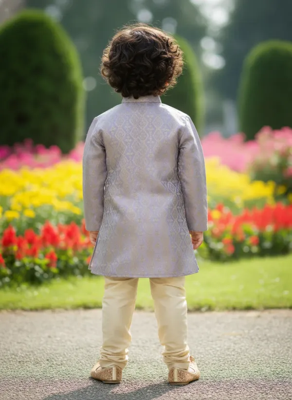 Pastel_Purple_&_Gold_Premiumbanarasi_Brocade_&_Cotton_Silk_&_Cotton_Lining_Brocade_Sherwani_Set_For_Kids