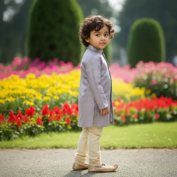 Pastel_Purple_&_Gold_Premiumbanarasi_Brocade_&_Cotton_Silk_&_Cotton_Lining_Brocade_Sherwani_Set_For_Kids