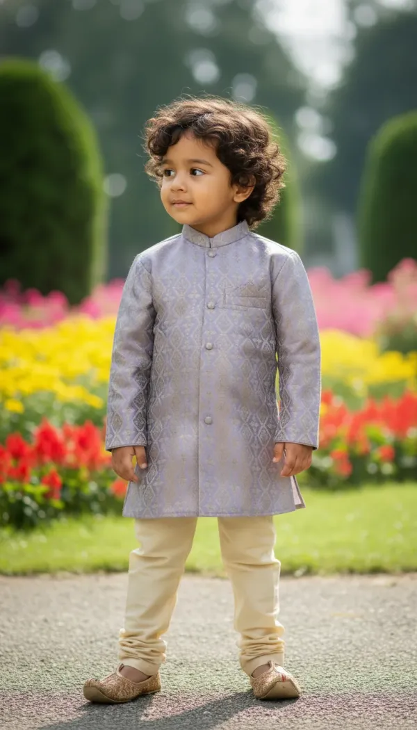 Pastel_Purple_&_Gold_Premiumbanarasi_Brocade_&_Cotton_Silk_&_Cotton_Lining_Brocade_Sherwani_Set_For_Kids