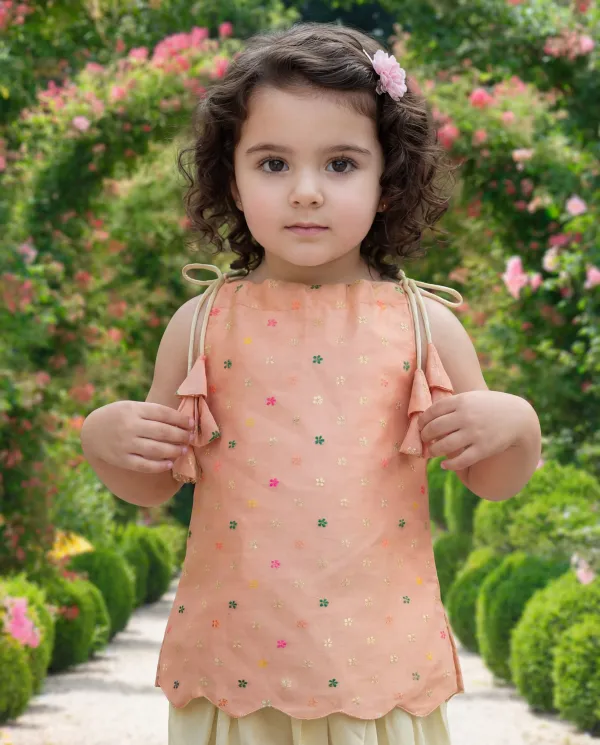 Peach_Premium_Premium_Silk_&_Cotton_Silk_Girls_Top_And_Dhoti_Pant_Set_For_Girls
