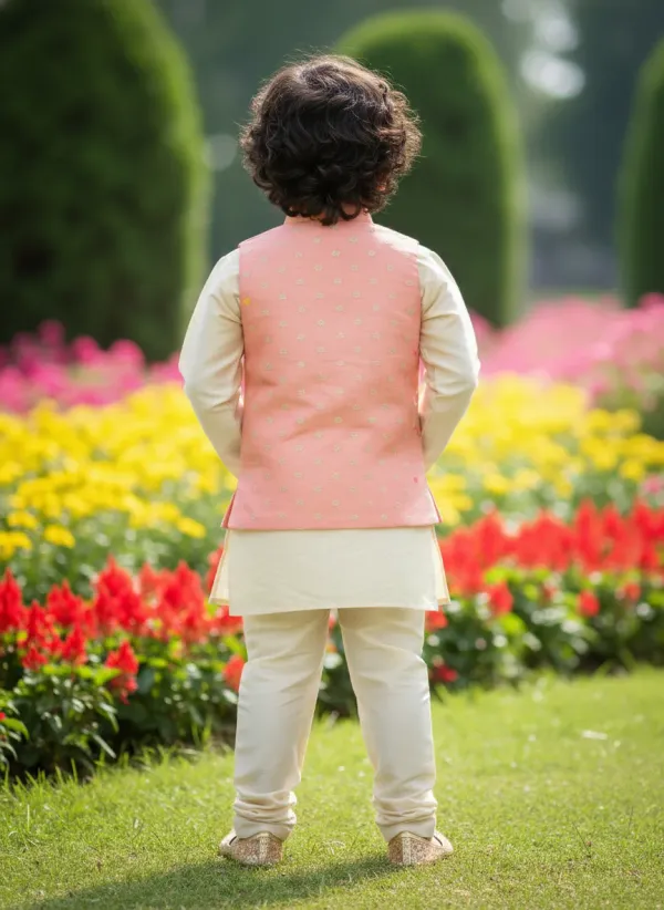 Pink_&_Gold_Premiumbanarasi_Silk_&_Art_Silk_Nehru_Jacket_&_Kurta_Pajama_For_Kids