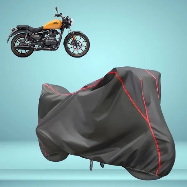 Stylish_Grey_Water_Resistant_Dustproof_UV_&_Heat_Resistant_Multicolor_Piping_Bike_Scooter_Scooty_Cover_Compatible_with_Royal_Enfield_Meteor_350