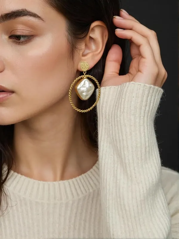 Ivory_Earring_Set_|_Hoop_Earring_In_Brass_Mother_Pearl_Stone_|_Hanging_Butterfly_Earring_With_White_Pearl_|_Half-Moon_Stud_Earrings_With_Dangling_White_Pearl