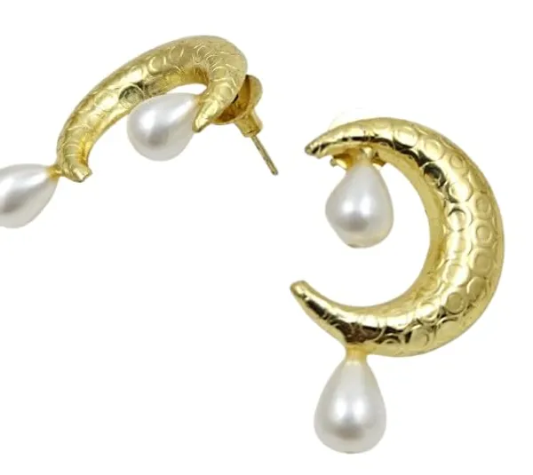 Ivory_Earring_Set_|_Hoop_Earring_In_Brass_Mother_Pearl_Stone_|_Hanging_Butterfly_Earring_With_White_Pearl_|_Half-Moon_Stud_Earrings_With_Dangling_White_Pearl