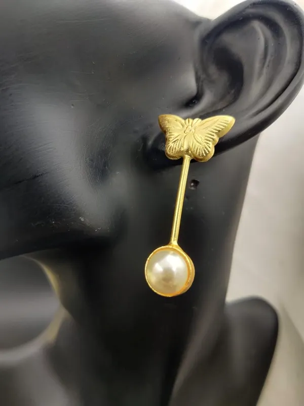 Ivory_Earring_Set_|_Hoop_Earring_In_Brass_Mother_Pearl_Stone_|_Hanging_Butterfly_Earring_With_White_Pearl_|_Half-Moon_Stud_Earrings_With_Dangling_White_Pearl
