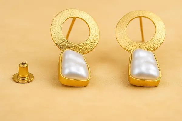 Gold_Handcrafted_Brass_Circle_Drop_Earrings_With_Pearl