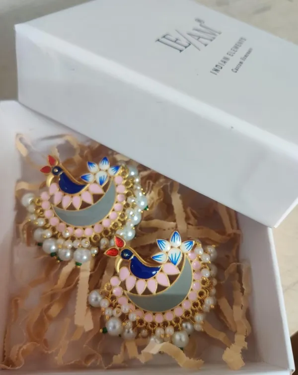 Gold_Toned_Contemporary_Pearl_Beaded,_Pink_And_Blue_Enamel_Peacock_Design_Chandbali_Earrings