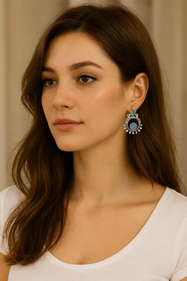 Peacock_Traditional_Silver-Toned_Earrings_With_Blue_Stone_And_Pearl