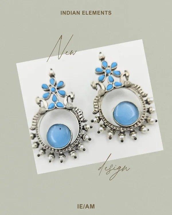 Peacock_Traditional_Silver-Toned_Earrings_With_Blue_Stone_And_Pearl