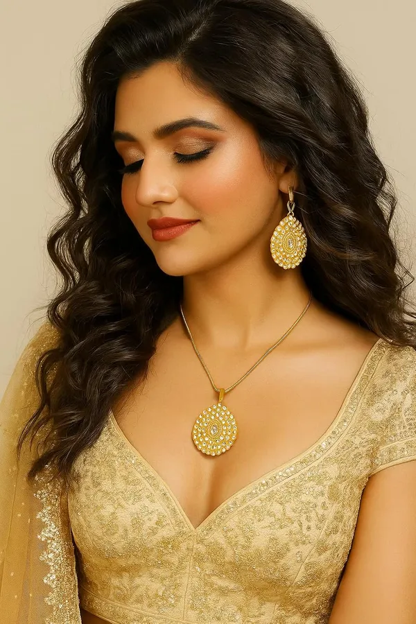 Gold-Toned_Chain_And_Zirconia_Studed_Pendant_Necklace_For_Women