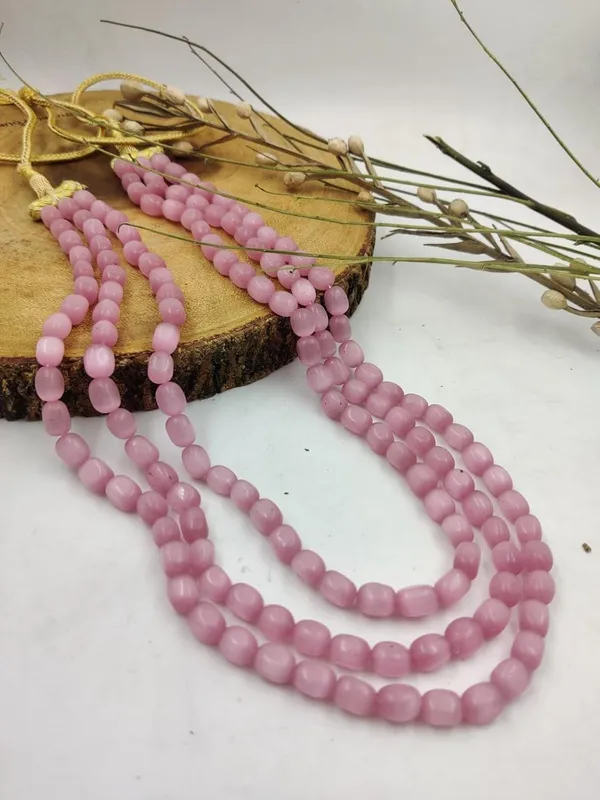 Baby_Pink_Three_Layer_Crystal_Beads_Necklace_For_Women_And_Girl