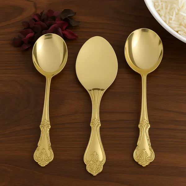 Golden_Traditional_Handcrafted_Brass_Spoon_Set_For_Kitchen_2_Curry_Spoons_&_1_Rice_Spoon