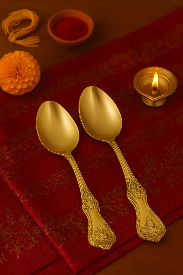 Golden_Desert_Spoon_In_Brass_For_Pooja_(Set_Of_2)