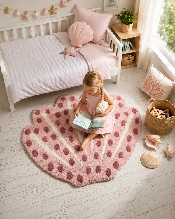 Kids_Seashell_Shape_Tufted_Cotton_Rug_–_Pink