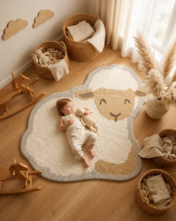 Kids_Sheep_Shape_Tufted_Rug_–_Cream_&_Beige