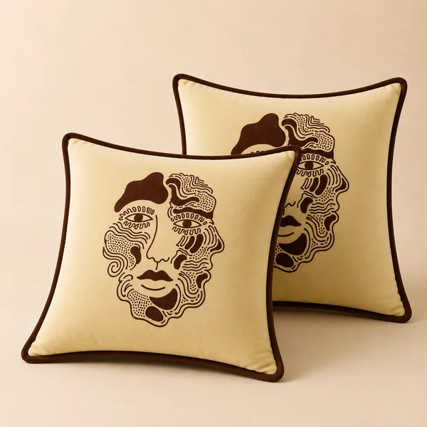 PEQURA_Premium_Polyester_Velvet_Abstract_Face_Cushion_Covers_|_Cream_&_Brown_|_16_x_16_Inches_(40_x_40_cm)_|_Modern_Artistic_Decorative_Throw_Pillow_Covers_for_Sofa,_Living_Room_&_Bedroom_|_Pack_of_2