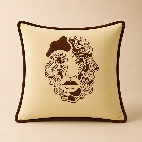 PEQURA_Premium_Polyester_Velvet_Abstract_Face_Cushion_Covers_|_Cream_&_Brown_|_16_x_16_Inches_(40_x_40_cm)_|_Modern_Artistic_Decorative_Throw_Pillow_Covers_for_Sofa,_Living_Room_&_Bedroom_|_Pack_of_2