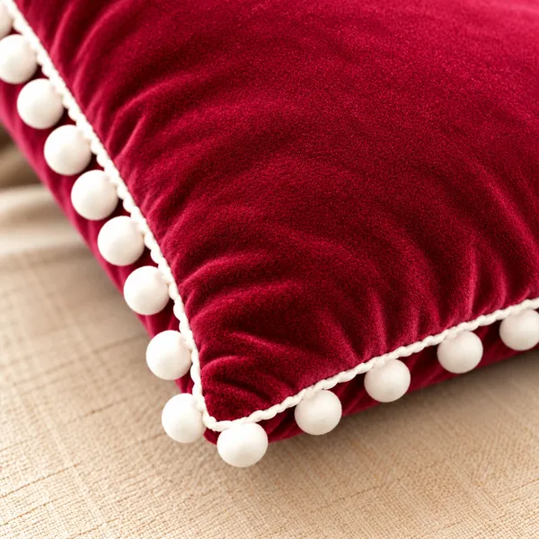 PEQURA_Velvet_Cushion_Covers_for_Sofa_with_White_Pom_Pom_Border,_Decorative_Cushion_Covers,_16_x_16_Inches,_Pack_of_2