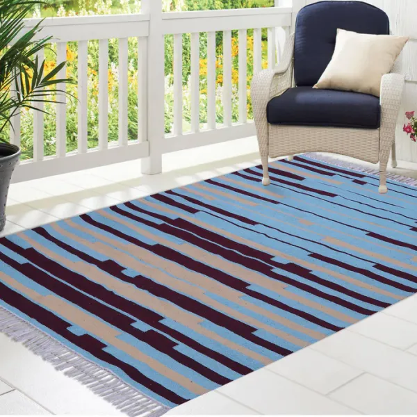 Blue,_Turquoise_&_Yellow_Classic_Charm_Stripe_Pattern_Carpet