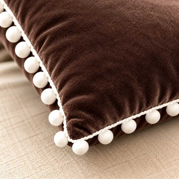 PEQURA_Velvet_Cushion_Covers_for_Sofa_with_White_Pom_Pom_Border,_Decorative_Cushion_Covers,_16_x_16_Inches,_Pack_of_5