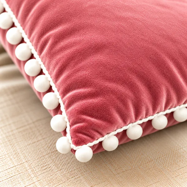 PEQURA_Velvet_Cushion_Covers_for_Sofa_with_White_Pom_Pom_Border,_Decorative_Cushion_Covers,_16_x_16_Inches,_Pack_of_5