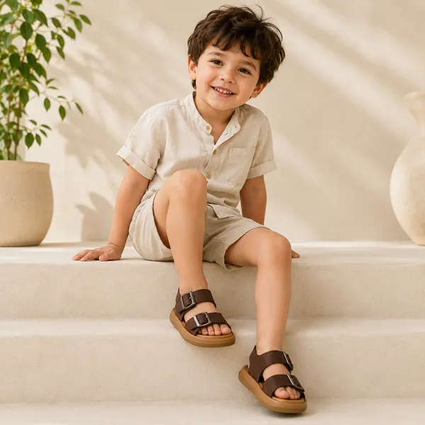 Kids_Unisex_Double_Buckle_Sandals_|_Adjustable_Soft_Comfort_Casual_Sandals_|_Lightweight_Anti-Slip_Outdoor_&_Daily_Wear_Footwear_|_Brown
