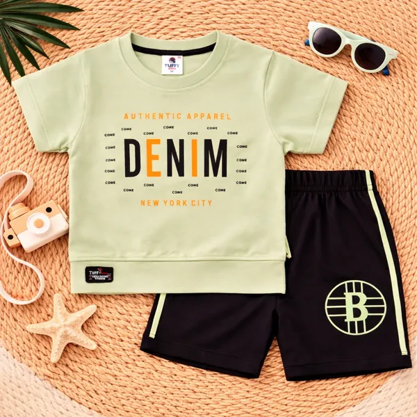 Tuffy_Boys_Cotton_Co-ord_Set_Denim_Core_NYC_Printed_T-Shirt_&_Shorts_Outfit