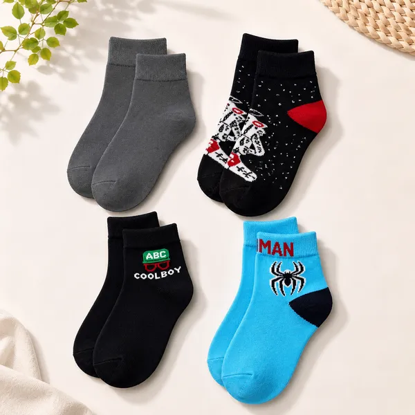 Kids_Assorted_Ankle_Socks_Pack_of_4_|_Soft_&_Breathable_Cotton_Blend_|_Everyday_Casual_Socks_|_Random_Design_(4_Pairs)