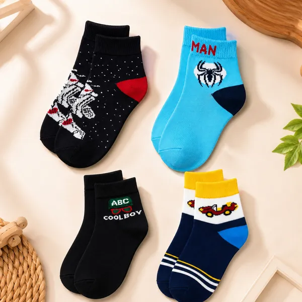 Kids_Assorted_Ankle_Socks_Pack_of_4_|_Soft_&_Breathable_Cotton_Blend_|_Everyday_Casual_Socks_|_Random_Design_(4_Pairs)