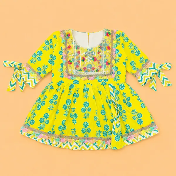 Girls_Yellow_Printed_Afghani_Suit_Set_|_Ethnic_Kurti_with_Afghani_Salwar_|_Traditional_Cotton_Party_Wear_Outfit_for_Girls
