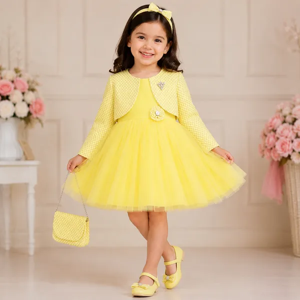 Girls_Yellow_Party_Wear_Frock_with_Jacket_&_Matching_Sling_Bag_|_3_Piece_Princess_Dress_Set