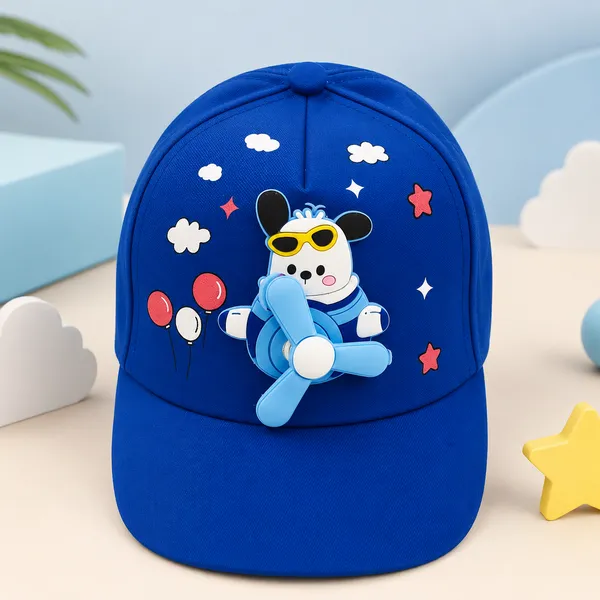 Kids_Fly_Dog_Cotton_Baseball_Cap_with_3D_Cartoon_Fan_Patch_|_Adjustable_Summer_Cap_|_Blue