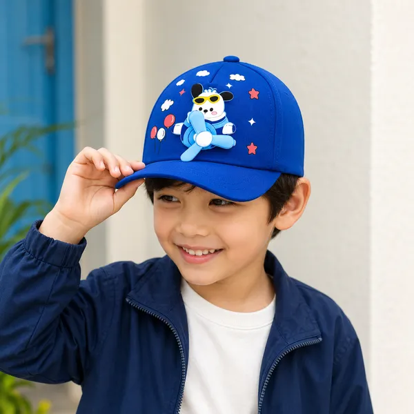 Kids_Fly_Dog_Cotton_Baseball_Cap_with_3D_Cartoon_Fan_Patch_|_Adjustable_Summer_Cap_|_Blue
