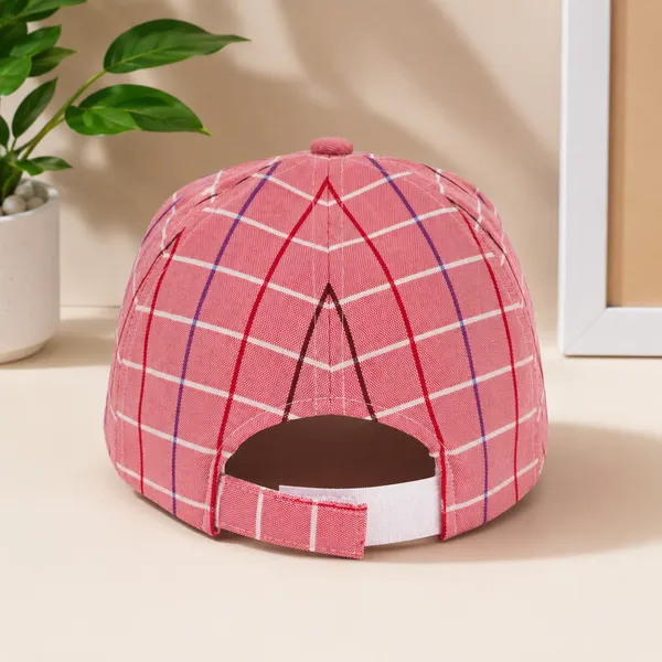 Kids_Checkered_Cotton_Cap_with_Cute_Bear_Patch_|_Adjustable_Casual_Summer_Cap_|_Red