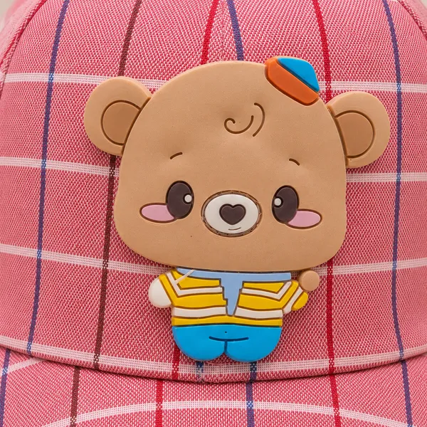 Kids_Checkered_Cotton_Cap_with_Cute_Bear_Patch_|_Adjustable_Casual_Summer_Cap_|_Red