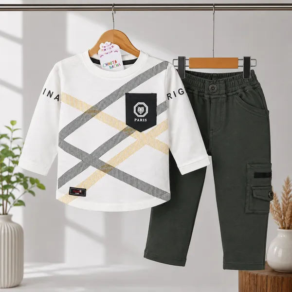 FIRST_DAY_CLASSIC_CHECK_LINE_T-SHIRT_WITH_DARK_GREEN_PANTS