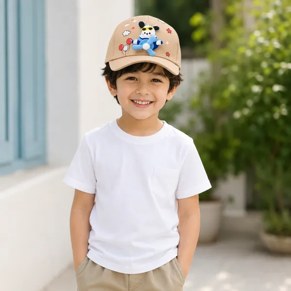 Kids_Fly_Dog_Cotton_Baseball_Cap_with_3D_Cartoon_Fan_Patch_|_Adjustable_Summer_Cap_|_Beige