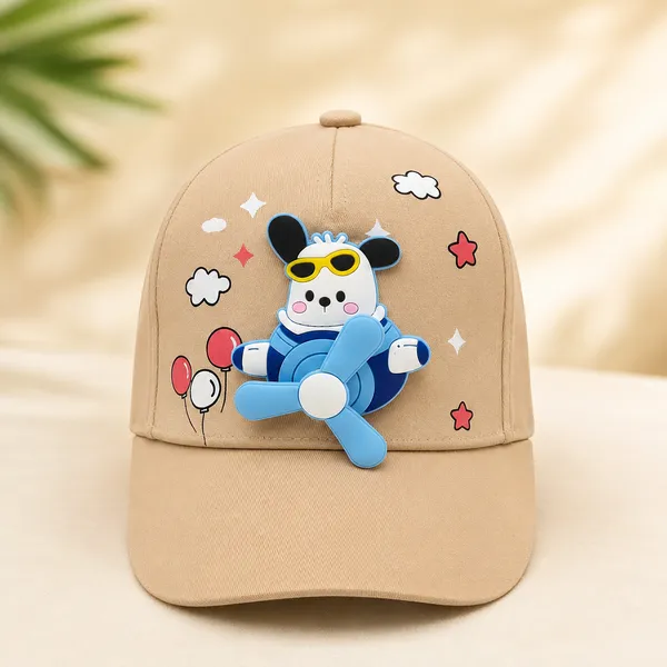 Kids_Fly_Dog_Cotton_Baseball_Cap_with_3D_Cartoon_Fan_Patch_|_Adjustable_Summer_Cap_|_Beige