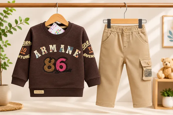 FIRST_DAY_ARMANE_86__BOYS_SET_BROWN_SWEATSHIRT_&_BEIGE_PANTS