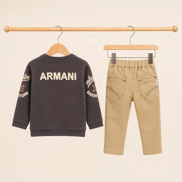 FIRST_DAY_ARMANE_86__BOYS_SET_BROWN_SWEATSHIRT_&_BEIGE_PANTS