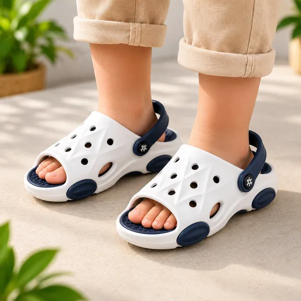 Kids_Open_Toe_EVA_Clogs_Sandals_|_Lightweight_Soft_Cushioned_Anti-Slip_Summer_Footwear_with_Adjustable_Back_Strap_|_White_&_Navy_Blue_|_Boys_&_Girls