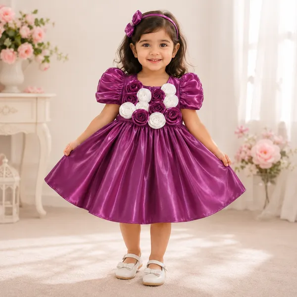 Girls_Purple_Floral_Satin_Party_Wear_Frock_|_Puff_Sleeve_Designer_Dress_for_Kids