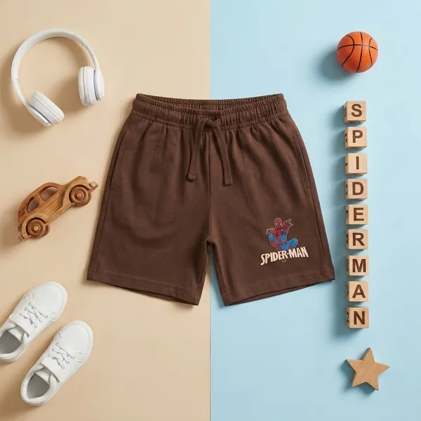 Cucumber_Boys_Marvel_Spider-Man_Printed_Sleeveless_T-Shirt_with_Shorts_Co-ord_Set_Beige_&_Brown_|_Cotton_Blend_|_Summer_Wear