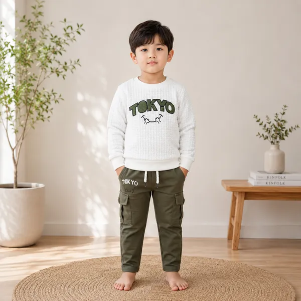 PKIDS_WHITE_TOKYO_TEXTURED_SWEATSHIRT_&_OLIVE_CARGO_JOGGER_SET